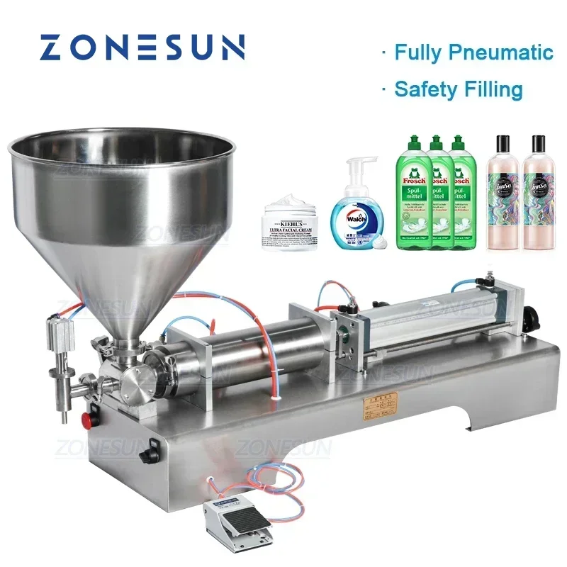 ZONESUN Single Head Fully Pneumatic Paste Liquid Filling Machine for Tomato Sauce, Alcohol & Liquid Bottles