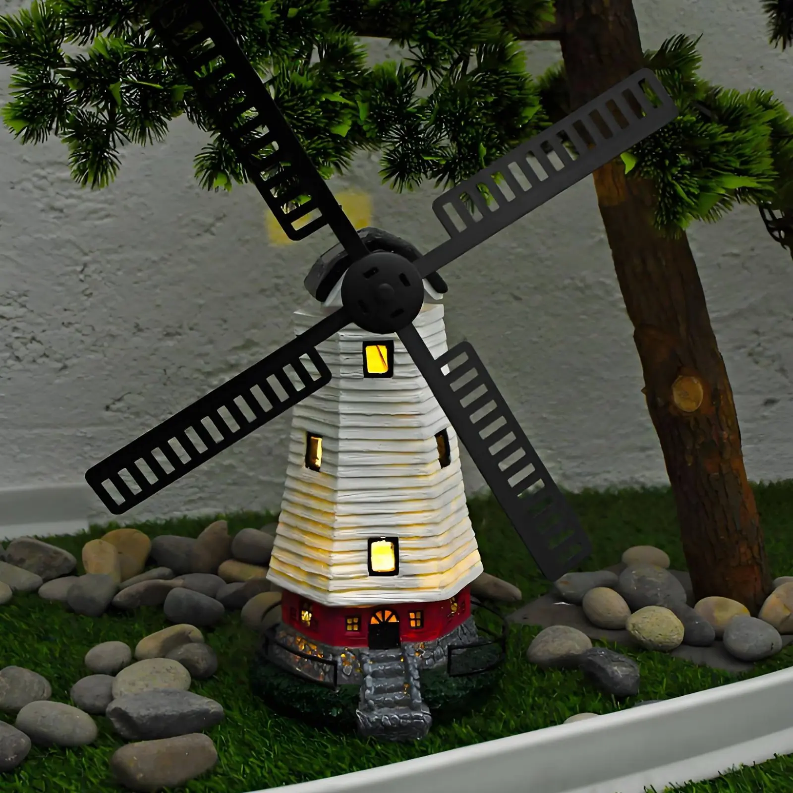 

Solar Wind-Powered Lamp Waterproof Wind-Powered Lighthouse Solar Lighthouse Resin Yard Ornament Weatherproof for Patio