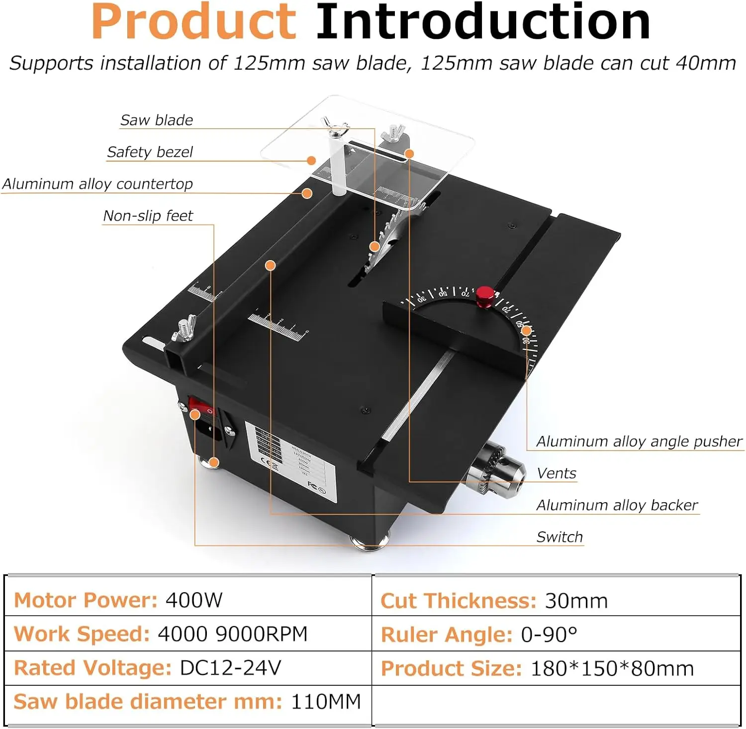 Mini Table Saw,400W Mini Desktop Electric Saw Cutter Speed & Angle Adjustable 30Mm Cutting Depth,Table Sawelectrical, Mini