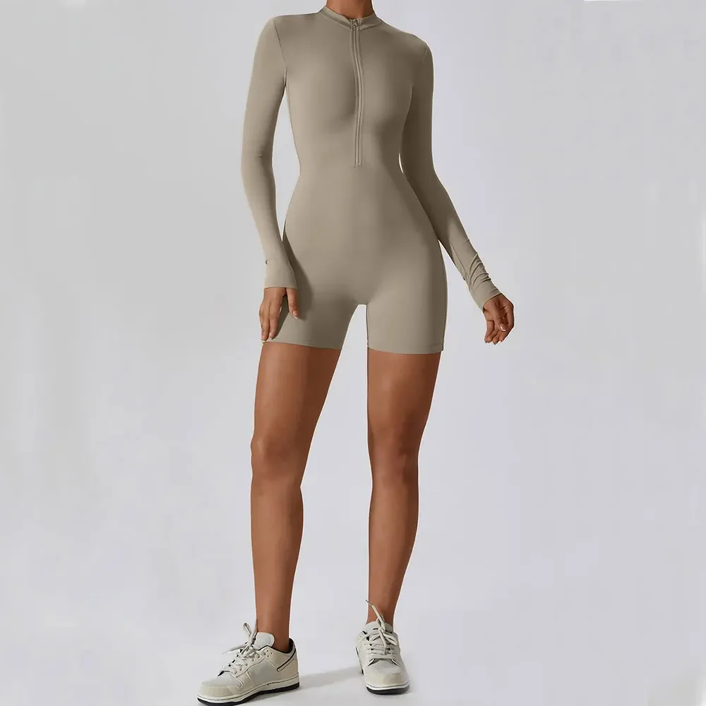 Новый комбинезон для йоги на молнии с длинными рукавами, цельный короткий боди, костюм для йоги, спортивная одежда, спортивная одежда, женский сексуальный спортивный комплект для фитнеса
