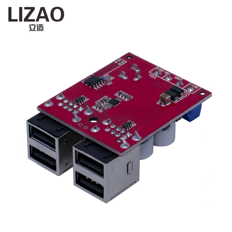 LIZAO DC-DC Vehicle Charging Board, 8V-35V to 5V 8A 4-Port USB Output Step-down Power Supply Module for Mobile Charger