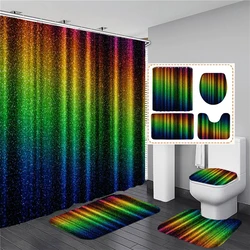 Sparkling Golden Red Shower Curtain Set with Non-Slip Rugs Toilet Lid Cover and Bath Mat Glitter Shower Curtain Bathroom Decor
