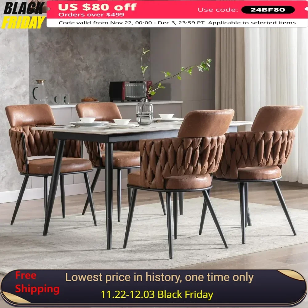 Dining Chairs Set of 4, Mid-Century Modern Dining Chair, Hand Weaving Upholstered Dining Chairs