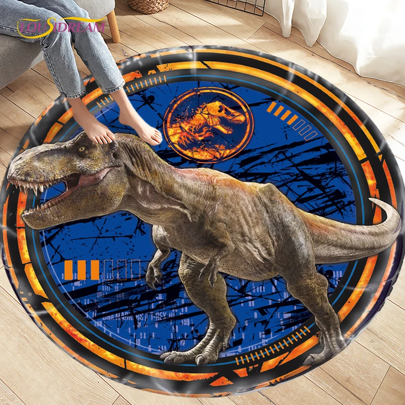 Jurassic Park Cartoon Dinosaur Carpets Round Rugs Non-slip Area Rug for Living Room Bedroom Foot Pad Decoration,Child Play Mats