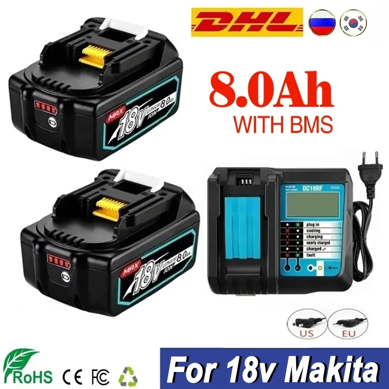 Genuine With Charger BL1860 Rechargeable Battery 18V 8000mAh Lithium Ion for Makita 18v Battery 8Ah BL1850 BL1880 BL1860B LXT400