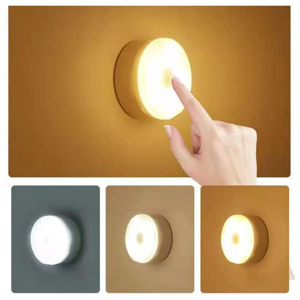 Mini LED Touch Sensor Night Lights USB Rechargeable Bedroom Kitchen Magnetic Base Wall Light Round Portable Dimming Night Lamp