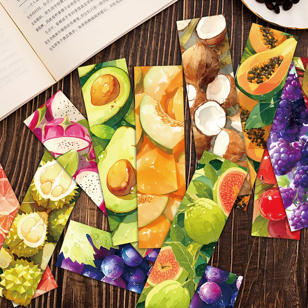 30pcs Colourful Fruit Bookmark Watercolor Avocado Reading Pages Book Label Student Children Stationery Creative Gift Paper Cards