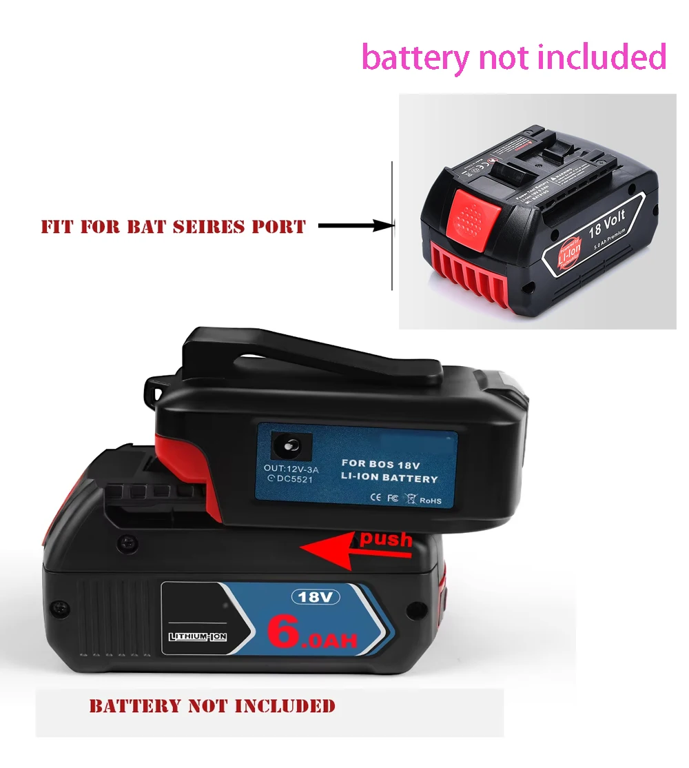 Imagem -02 - Adaptador de Energia para Bateria Bosch 18v 14v Bat618 Bat614 para dc 12v2a 3a pd 22.5w Qc3.0 Tipo-c Usb Peças de Ferramentas Acessórios