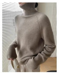 Turtleneck Cashmere Sweater for Women, Loose and Thickened Pullover, Lazy Wind, Korean Version, Heavy Autumn and Winter