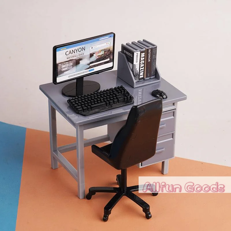 [TG835]1 Set 1/12 Dollhouse Miniature Computer Keyboard Desk Chair Kit Home Study Room Furniture Decor Micro Scene Props view 5
