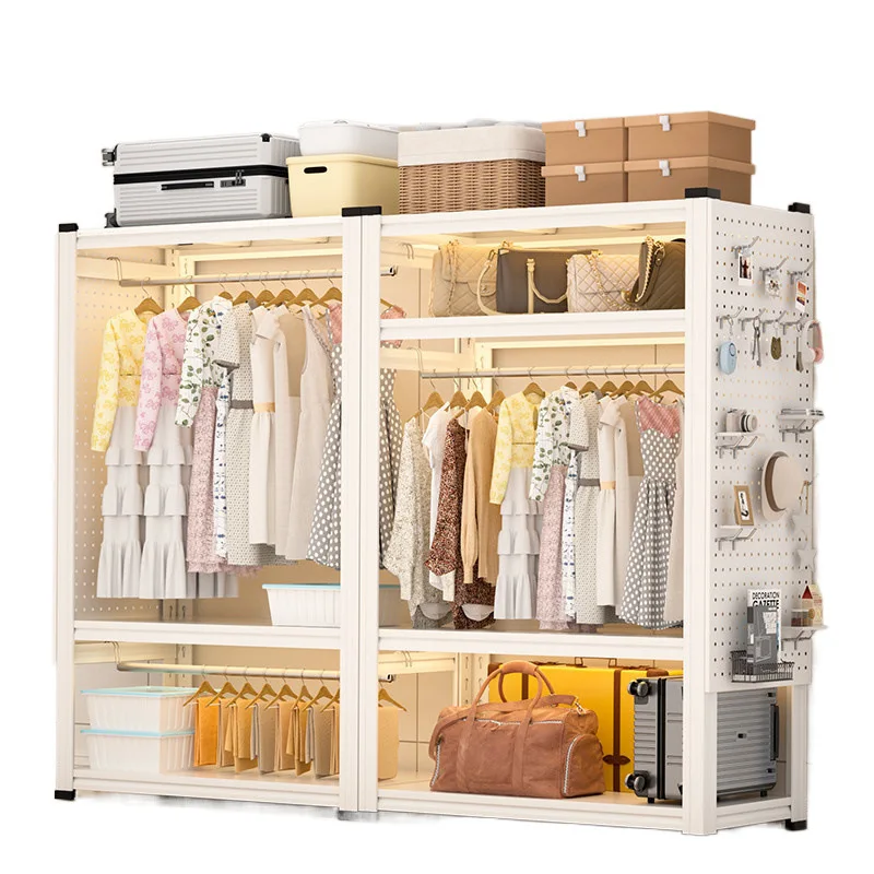 

Bedroom simple hanger rack, free whole hole board curtain simple wardrobe steel coat rack