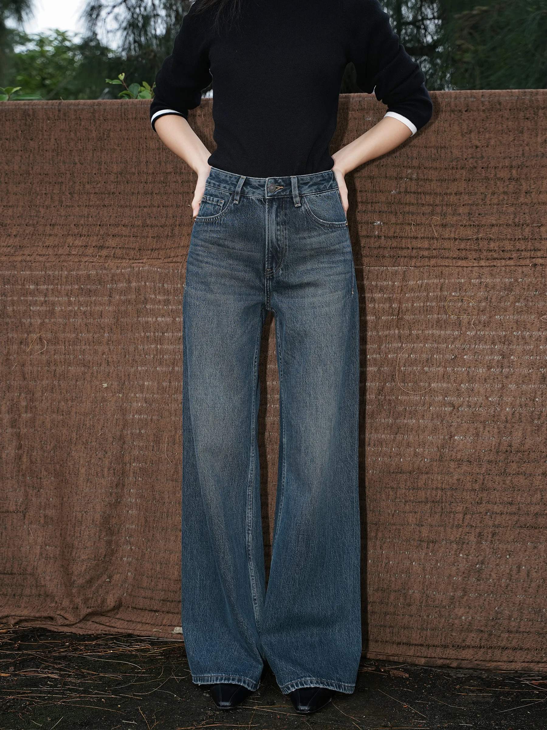 

Коллекция f Mountain Длинные бархатные хлопковые удобные свободные широкие джинсы с высокой талией и застежкой-молнией Глубокий цвет Износостойкие