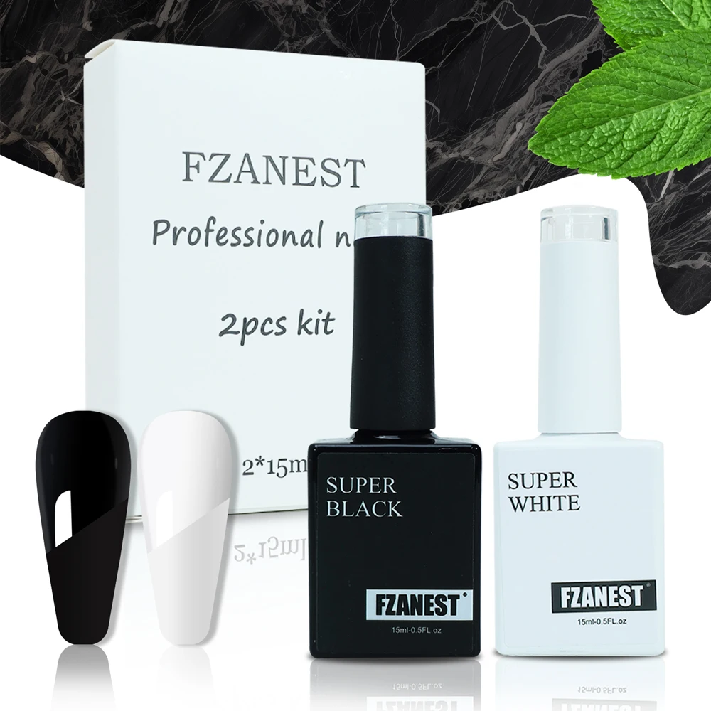 

FZANEST Super White Super Black Nails Gel Enamel Nail Polish UV Gel Colors Gel Polish bottle bulk customizable nail paint kit