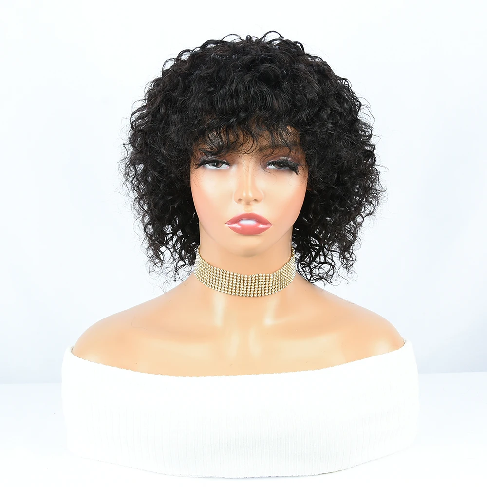 

Pixie Short Jerry Curly Wig Cut Bouncy Дешевые Полные машинные парики из натуральных волос для женщин Бесклеевой Remy 100% Настоящие готовые к ношению