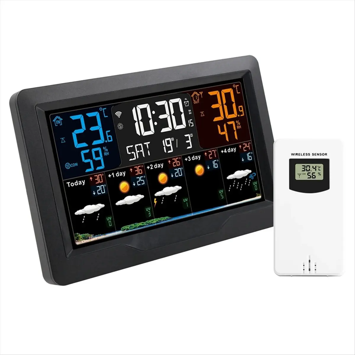 A22I Tuya WIFI Smart Weather Station Temperature Humidity Meter Weather Forecast Indoor Outdoor Weather Alarm Clock EU Plug