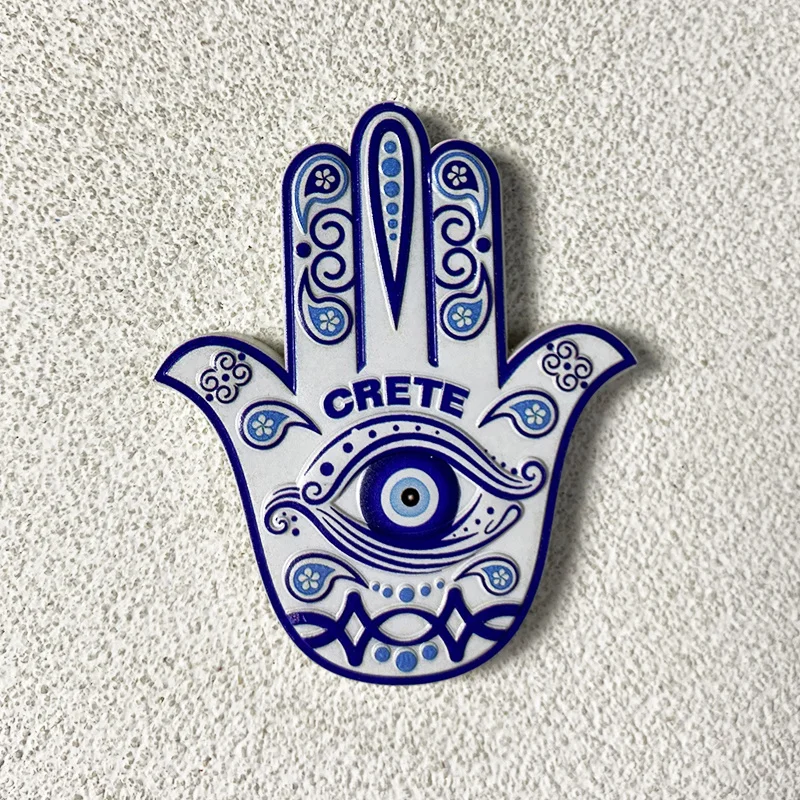 

Hamsa Hand Fridge Magnet with Evil Eye, Crete Greece Home Decor Refrigerator Magnet Cute Room Decoration
