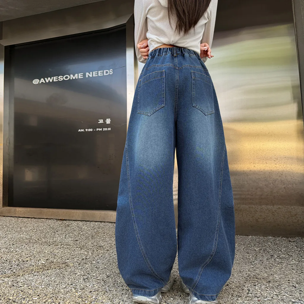 Girls Jeans Vintage Gradient Washed Children Pants 2026