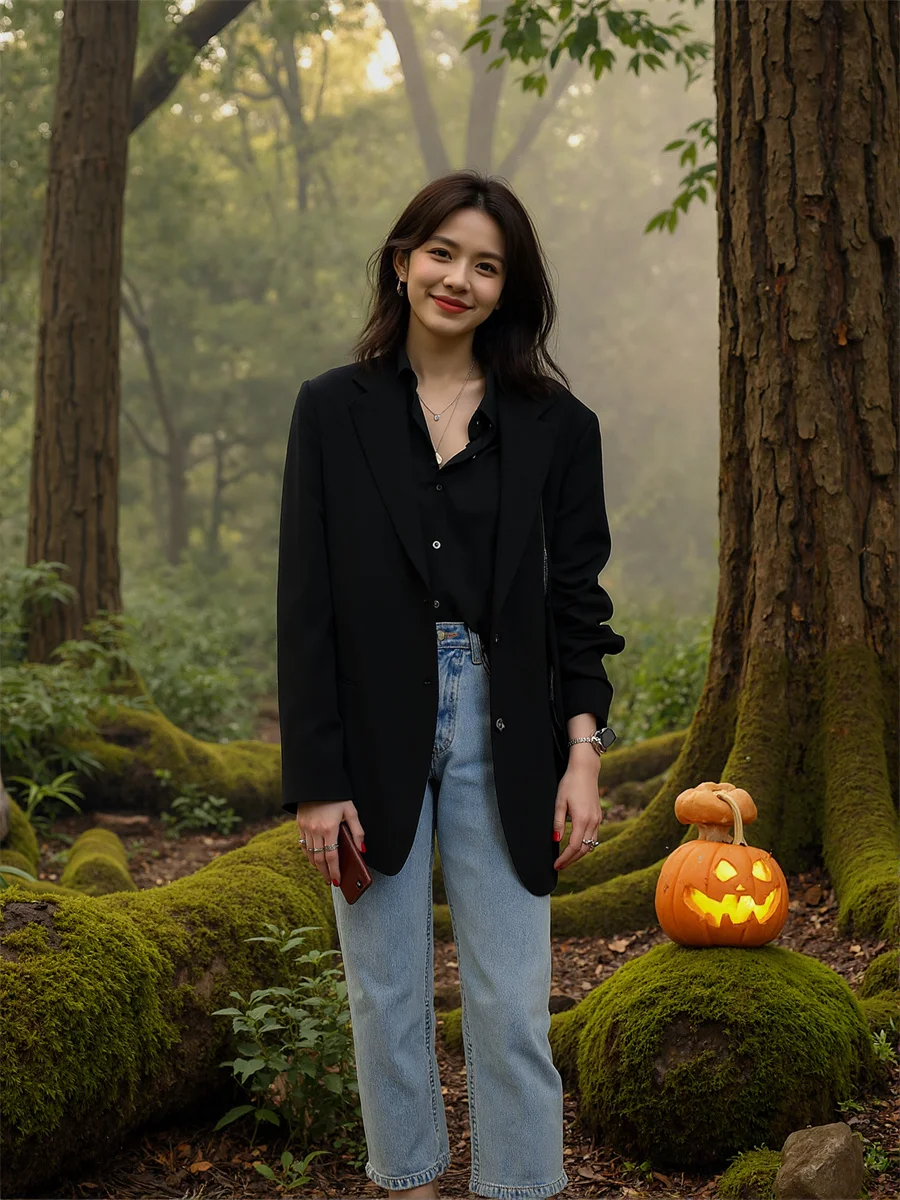 

Blazer Women'S Coats Black White Pocket Selling Full Harajuku Gothic Y2K Punk Back Workwear Lightweight Closure Outercoat Deep