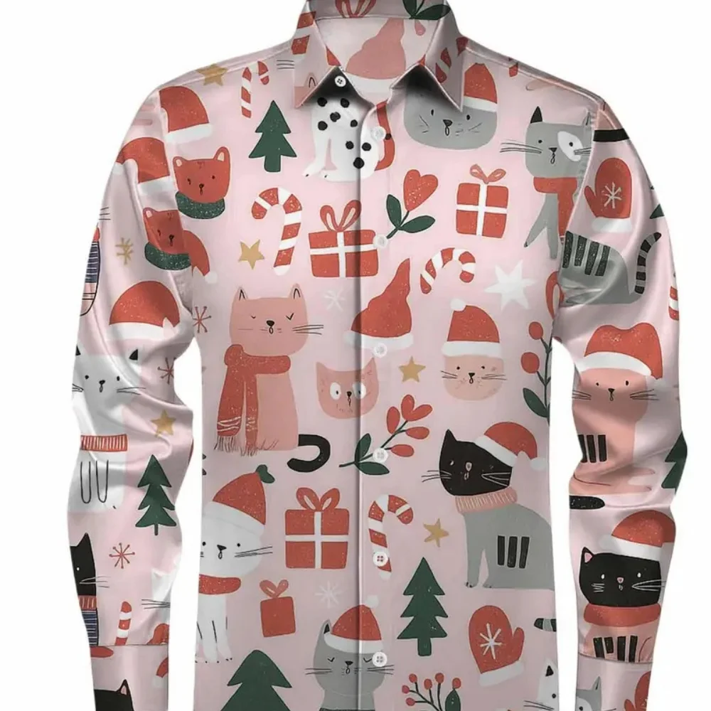 قميص رجالي كاجوال بأكمام طويلة مطبوع عليه جورب عيد الميلاد مقاس كبير، فكرة هدية لحفلات العطلات #3