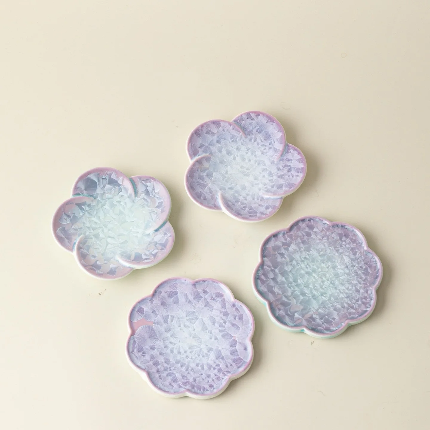 Kiln Change Crystalline Glaze Flower Shape Coaster Tea Tray Gradient High Beauty Ceramic Tea Cup Mat Luxury Tea Set Accessories