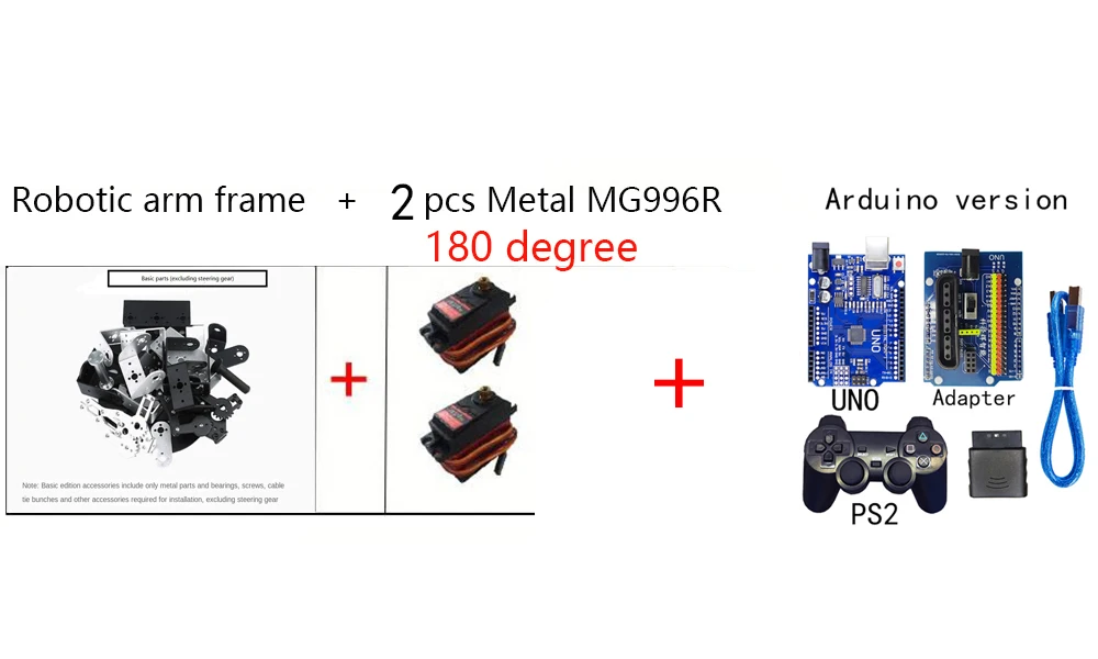 MG996 2-DURF-Rotationsroboter-Manipulator, mechanisches Gimbal-Set aus Metalllegierung für Arduino-Roboter mit programmierbarer PS2-Steuerung, DIY-Kit