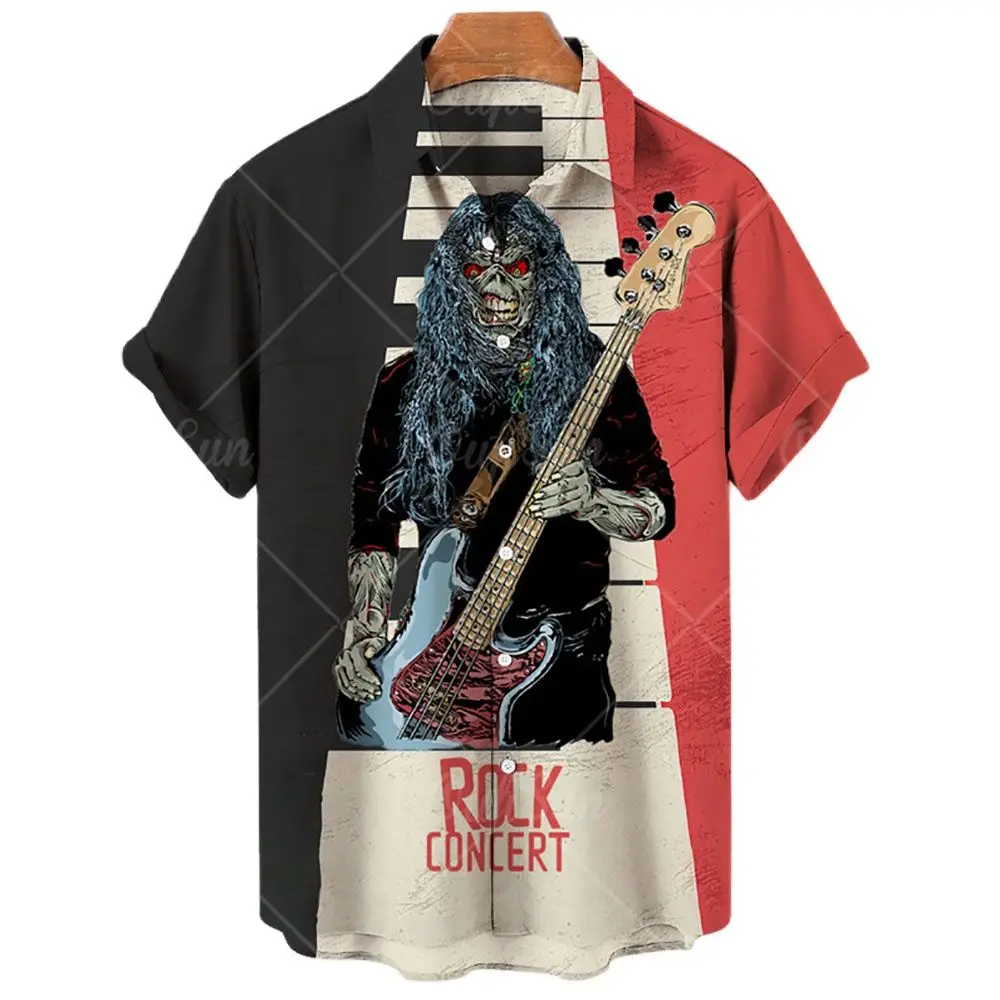 

Fashion Men's Hawaiian Shirt Oversized Short Sleeve 3d Musical Instrument Shirt For Men Casual Tops Tee Rock Shirt Men Clothing