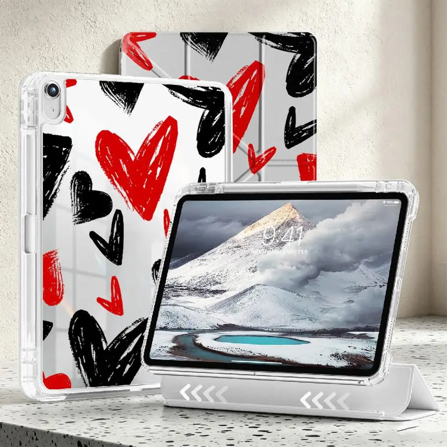 Cute Red And Black Love Heart Tablet Case For iPad 9th Air 8 M2 M3 3 12th 10th Gen Mini 7 6 5 Pro 13 2025 2026 11th With Pen