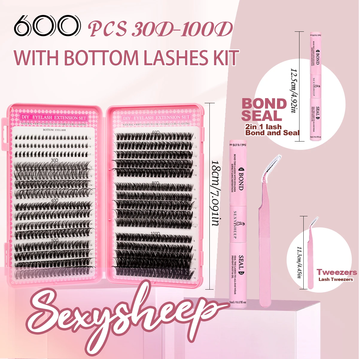 مجموعة تمديد الرموش مع رموش الرموش والرموش الختم، ملاقط سميكة لتقوم بها بنفسك مجموعات الرموش رموش فردية للاستخدام اليومي #2