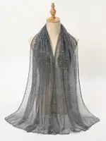 1pc Lightweight Breathable Fashion Sequin Headscarf Solid Color Gauze Scarf Sequin Shawl For Women