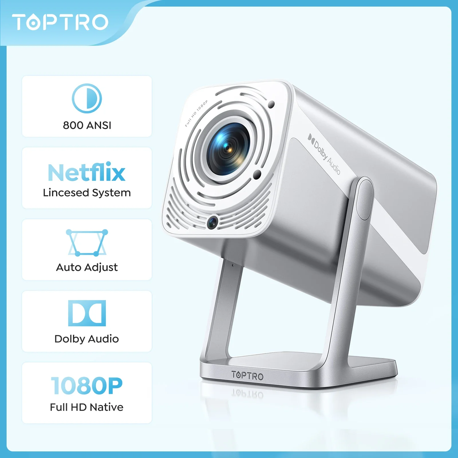 

TOPRO Projector 4K Support , 800 ANSI Native 1080P Portable Projector with Auto Focus/Keystone , WiFi 6 BT5.2 for Home Theater