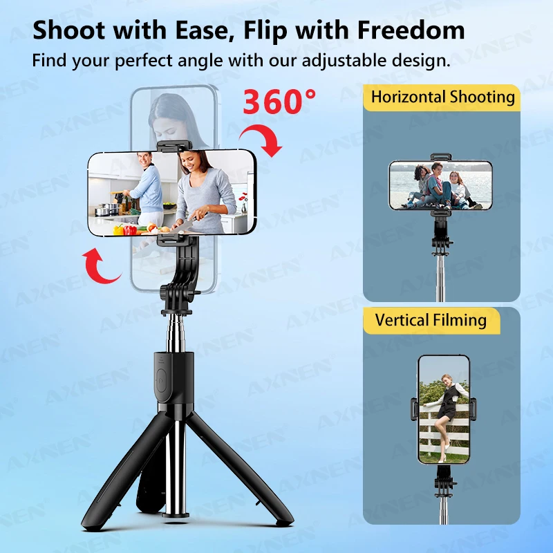 AXNEN L21 Phone Selfie Stick Cellphone Tripod with Extension Rod Wireless Remote Control for Android IOS Smartphone Shoot Vlog