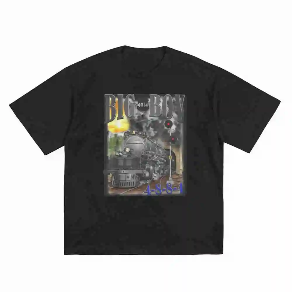 Big Boy 4014 Steam Locomotive Vintage Railroad Train Engine Short Sleeve Tee 100% Cotton T-Shirt