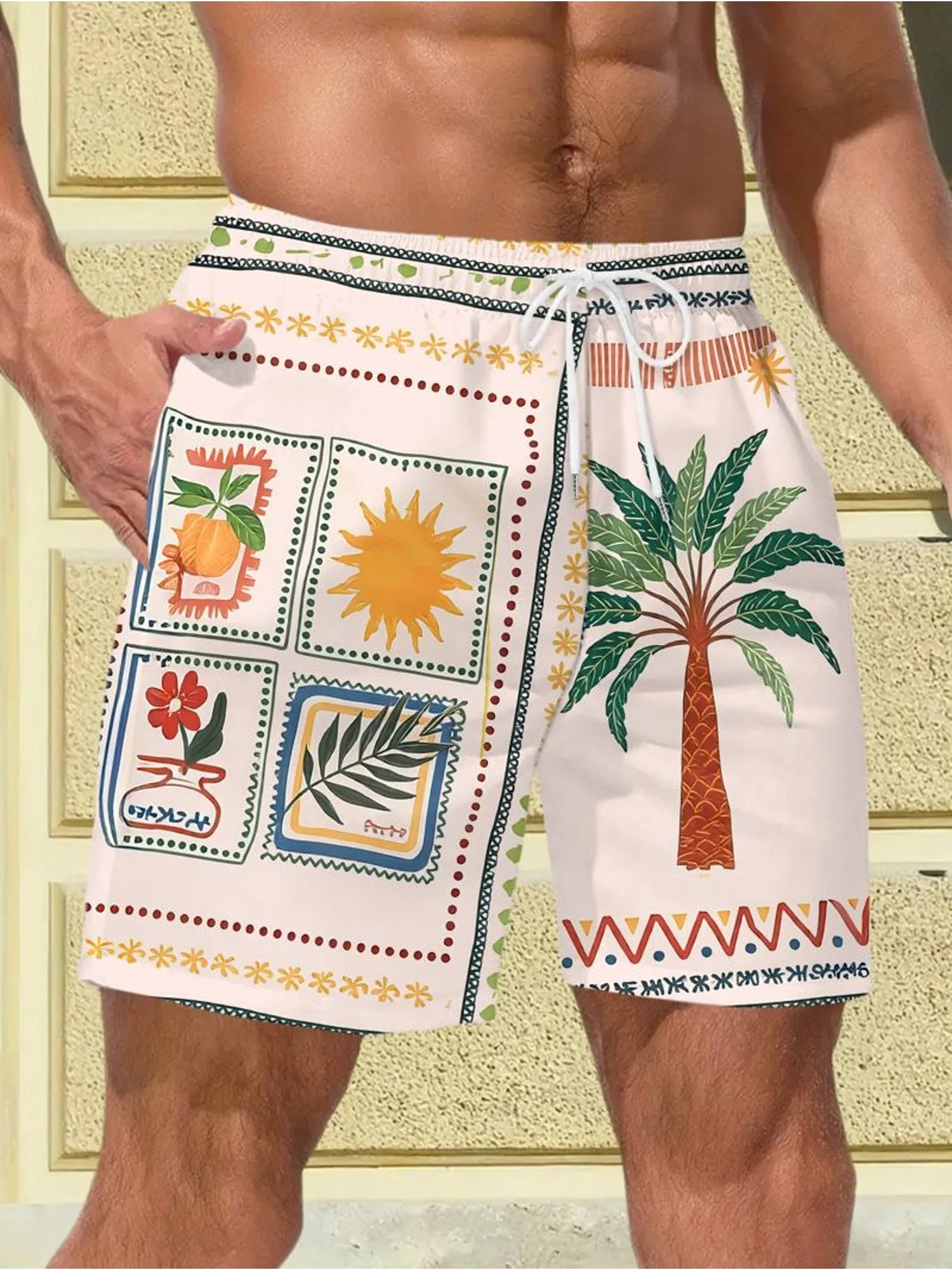 

2026 Summer New Men's Boho Tropical Quick-Dry Board Shorts Y2K Oversized Casual Pants Suitable for Daily and Training Wear