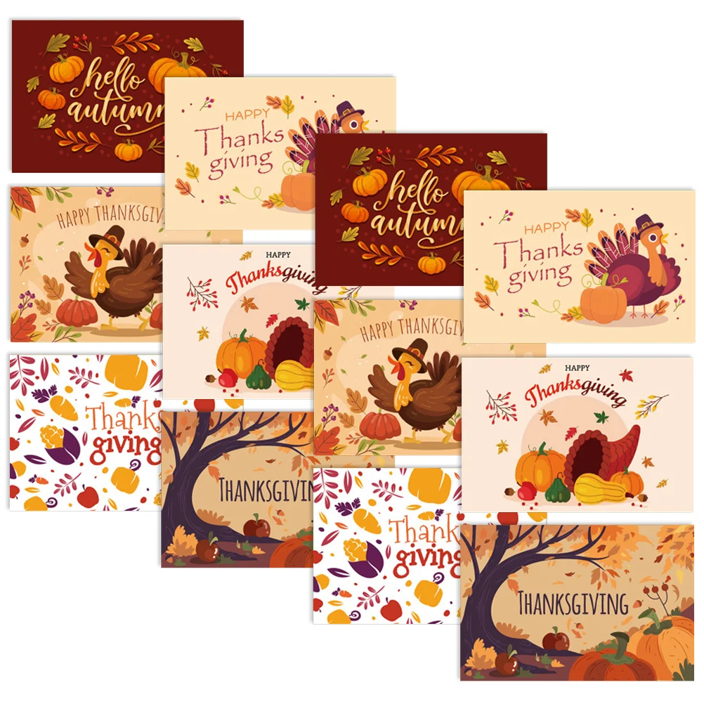 12 Pcs Thanksgiving Party Games Banner Scratch Card Children's Holiday Paper Cards for Festive Themed Greeting Cartoon Pumpkin