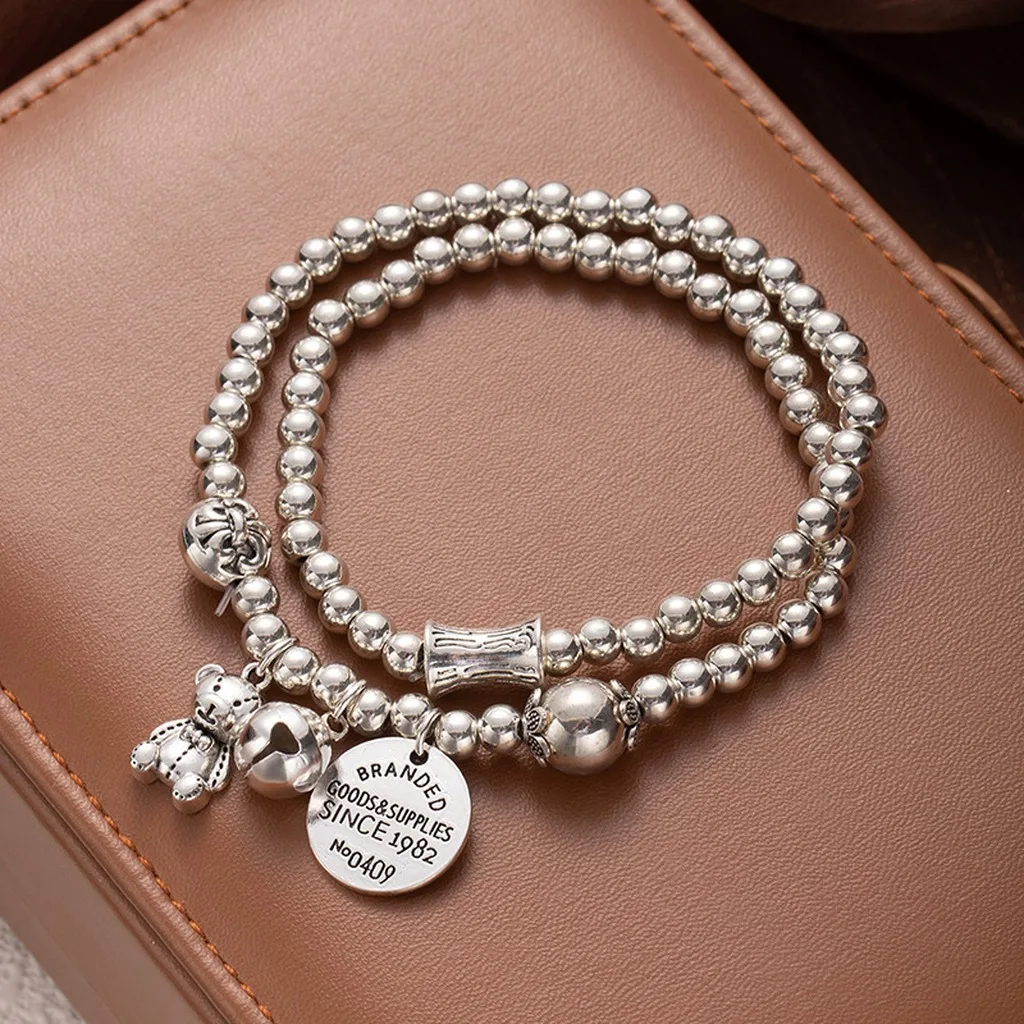 Imitation Silver Bracelet Unique Vintage Beaded Bracelet Tibetan Silver Bracelet Color-Retaining For Travel Souvenirs Casual
