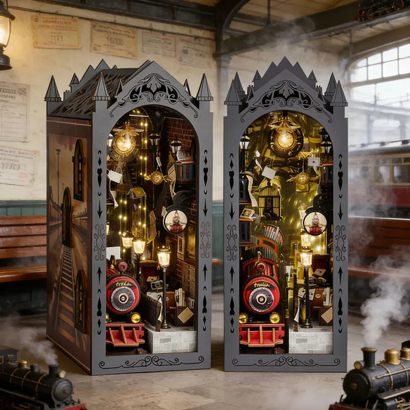 

Набор для сборки Book Nook Магический поезд деревянная подставка для книг с подсветкой LED миниатюрный дом декор для полки подарок для взрослых и подростков