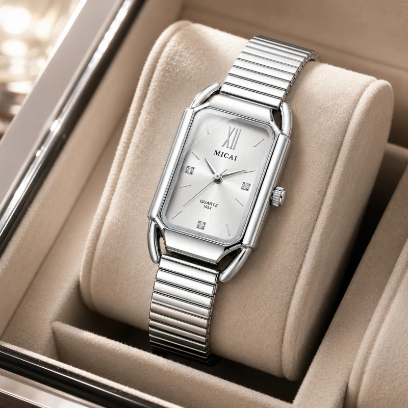 New Fashion Women Watch Simple Rectangle Dial Steel Band Bracelet Quartz Watch Elegant Dress Ladies Wristwatch relogio feminino