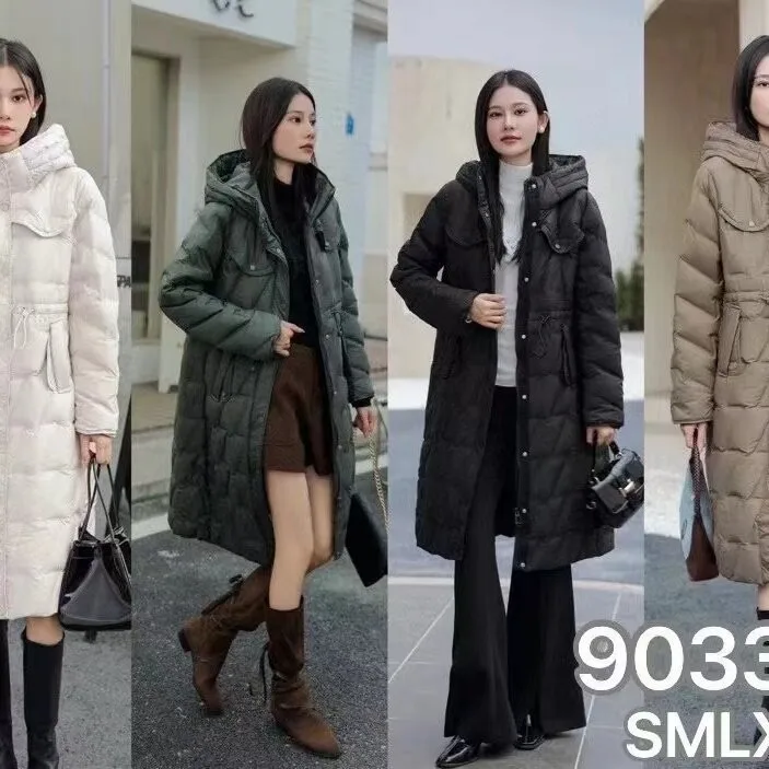 Winter Hooded Coat Long Length Elegant with Regular Sleeves Commuter Chic Mid Weight Commuter Style Loose Fit Women Winter Coat