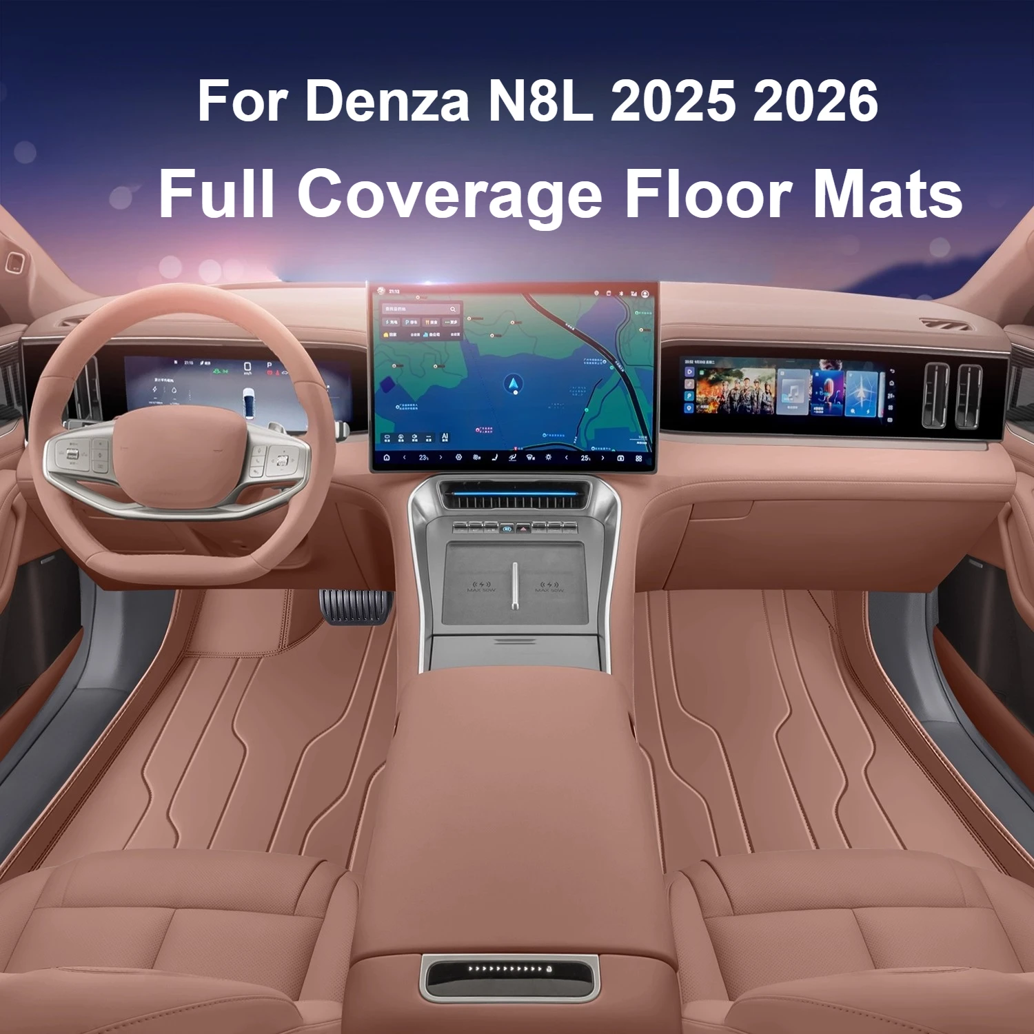 

For Denza N8L 2025 2026 Full-Coverage Leather Floor Mats Waterproof Dirt-Resistant Custom Accessories
