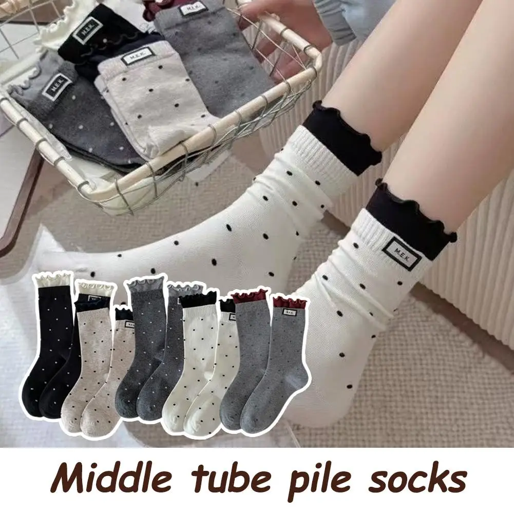 Женские носки с милыми точками и оборками, повседневные модные длинные носки, дышащие женские носки в консервативном стиле, хлопковые мягкие удобные носки