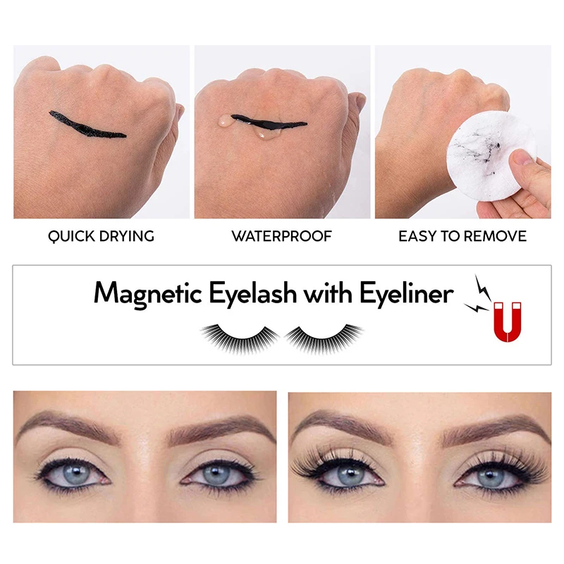 Magnetic Liquid Eyeliner และแม่เหล็กขนตาปลอมไม่มีกาวธรรมชาติยาวนาน Handmade Eyelash แต่งหน้าชุดเครื่องมือ TSLM1