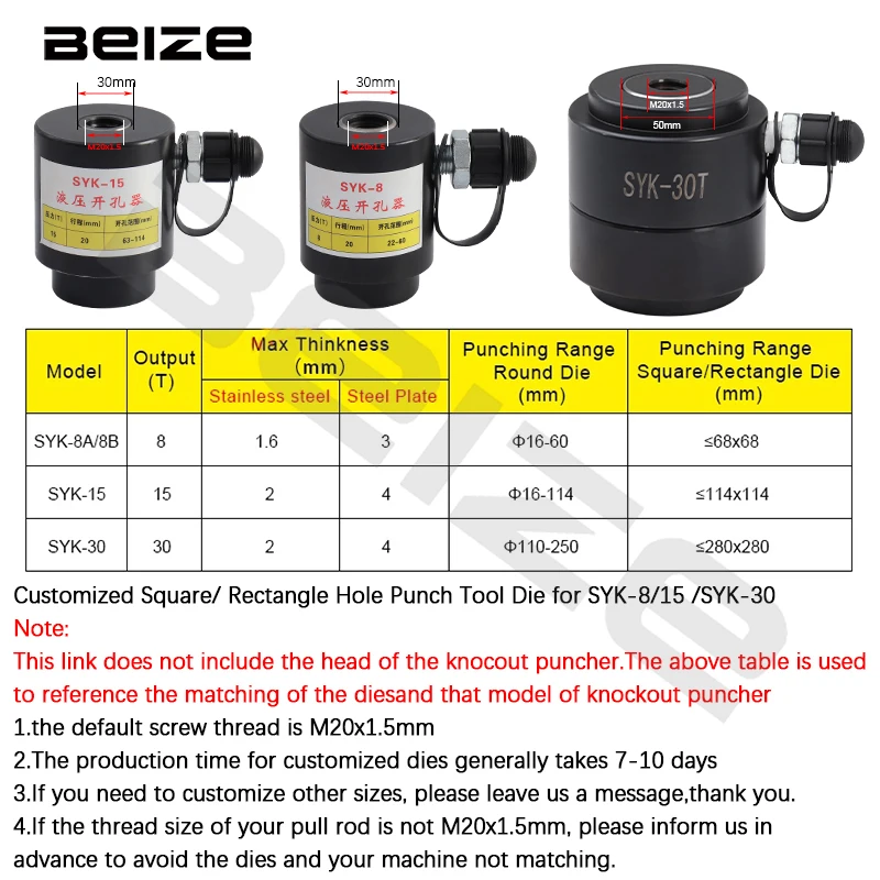(Customized)Hydraulic Punch Mold SYK-8A/SYK-8B/SYK-15 Rectangle/Square Hole Die Knockout Punching Die