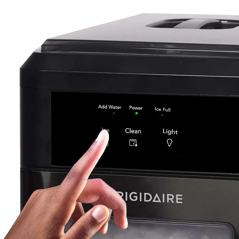 เคาน์เตอร์ EFIC237 Frigidaire เครื่องทำน้ำแข็งก้อนที่กรุบกรอบ44lbs ต่อวันทำความสะอาดด้วยตัวเองอัตโนมัติสแตนเลสสีดำ