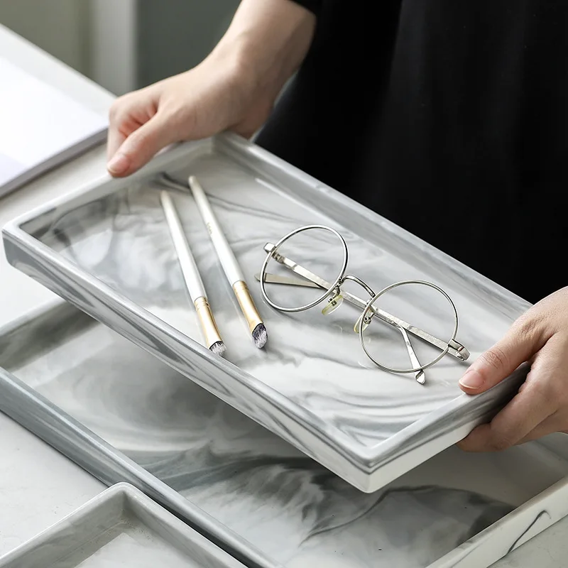 

Nordic Sle Marble Pattern Cerc Tray Rectangular Jewelry Storage Plate Hotel Tea Cup Plate Handmade Dinnerware Adult Use