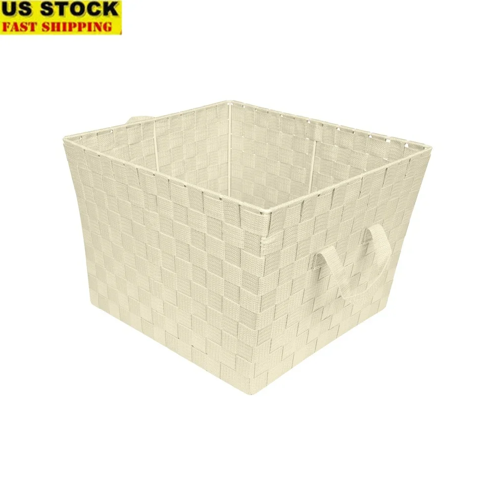 

Large Woven Storage Basket Lightweight Durable Organization Tote with Handles Home Decor Rectangular Storage Bin Polypropylene