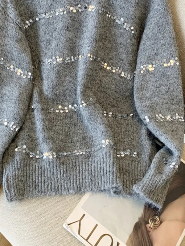   Thiened ey الترتر سترة ناعمة المرأة الخريف الشتاء كسول Sle محبوك irt النسخة الكورية تخفيف أنبوب مستقيم