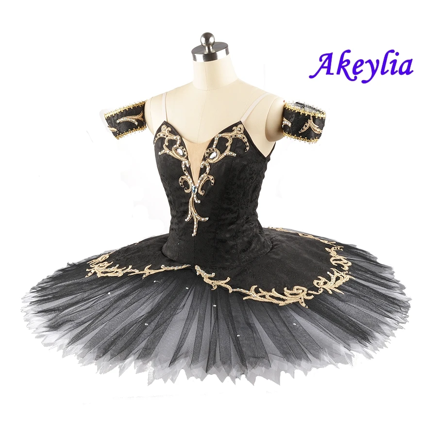 Black gold Professional Ballet Tutu No elasticity Performance Black Swan Lake YAGP Ballet pancake Stage Costumes Women JN0200