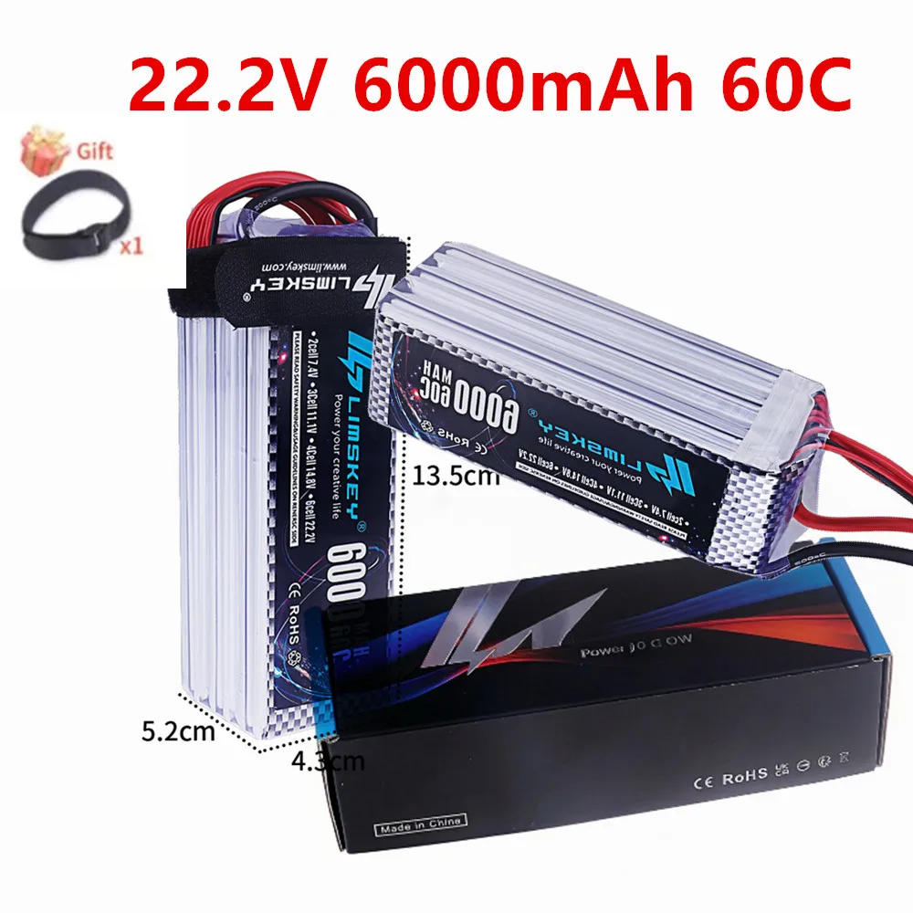 

Аккумулятор LiPo 6S 6000 мАч 22.2В 60C в мягком корпусе с разъемом EC5 для радиоуправляемых машин, FPV дронов, внедорожников, радиоуправляемых гоночных моделей, запчасти для хобби, XT60, XT90