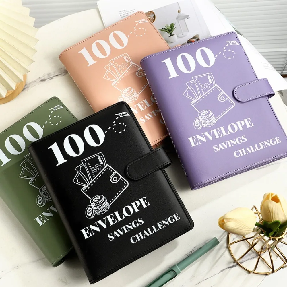 Save Money 100 Envelopes Money Saving Challeng Large Capacity PU Savings Challenges Sheets Waterproof Reusable Budget Binder