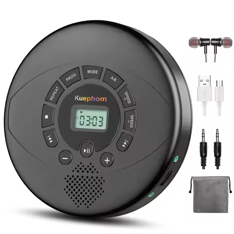 Player Portable,Discman Rechargeable,Walkman CD Player with Speaker, Headphones,CDR,MP3 USB playable,Anti Skip CD Playing for ca